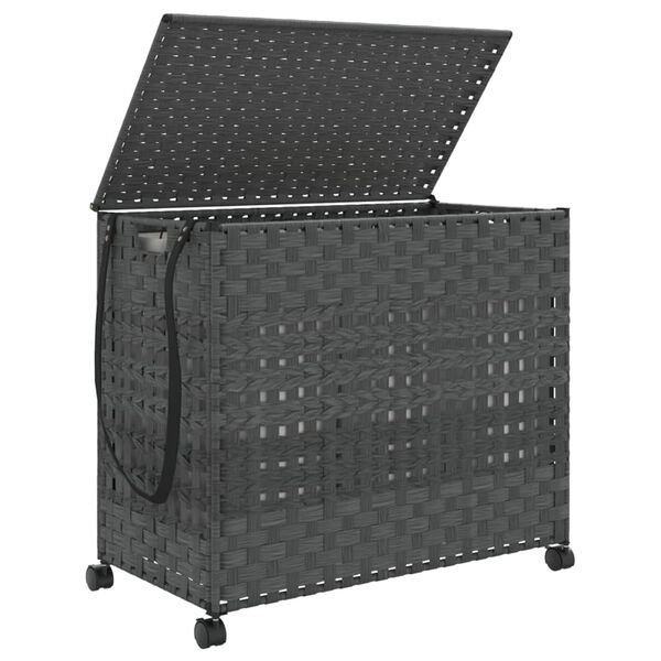 vidaXL Wäschekorb mit Rollen Grau 66x35x60 cm Rattan