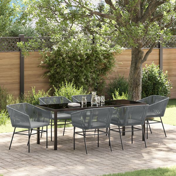 vidaXL Garten Essgruppe 7 pcs Grau Poly Rattan