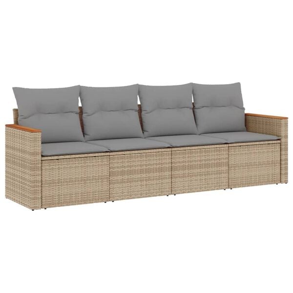 vidaXL 4-tlg. Garten-Sofagarnitur mit Kissen Beigemischung Poly Rattan