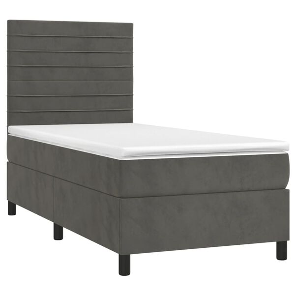 vidaXL Boxspringbett mit Matratze & LED Dunkelgrau 90x190 cm Samt
