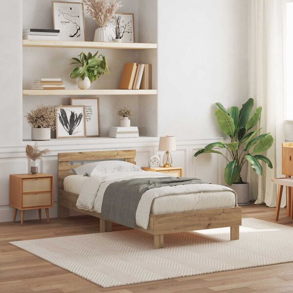 vidaXL Bettrahmen mit LED Artisan-Eiche 100 x 200 cm Holzwerkstoff