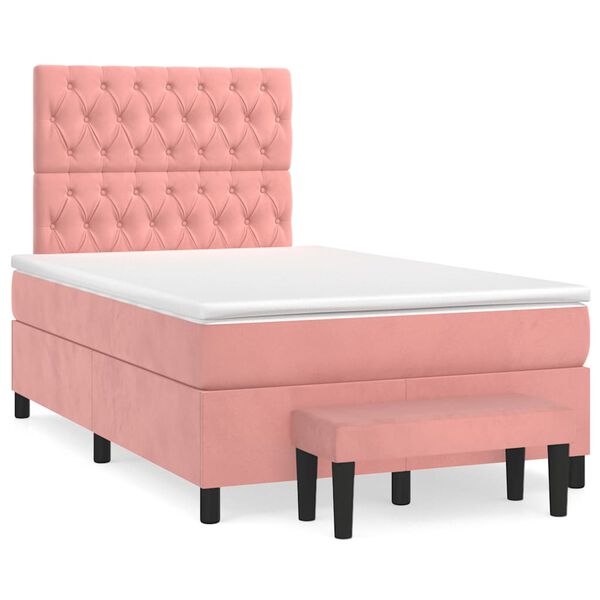 vidaXL Boxspringbett mit Matratze Rosa 120x190 cm Samt