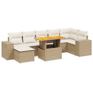 vidaXL 8-tlg. Garten-Sofagarnitur mit Kissen Beige Poly Rattan