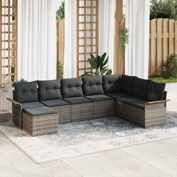 vidaXL Gartensofa-set mit Kissen 8 pcs Grau Poly-Rattan