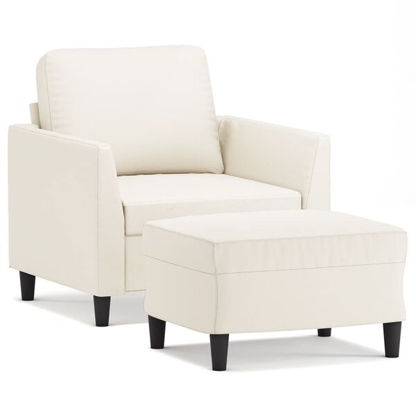 vidaXL Sessel mit Hocker Creme 60 cm Kunstleder