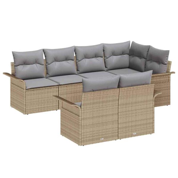 vidaXL Gartensofa-set mit Kissen 7 pcs Beige Poly-Rattan
