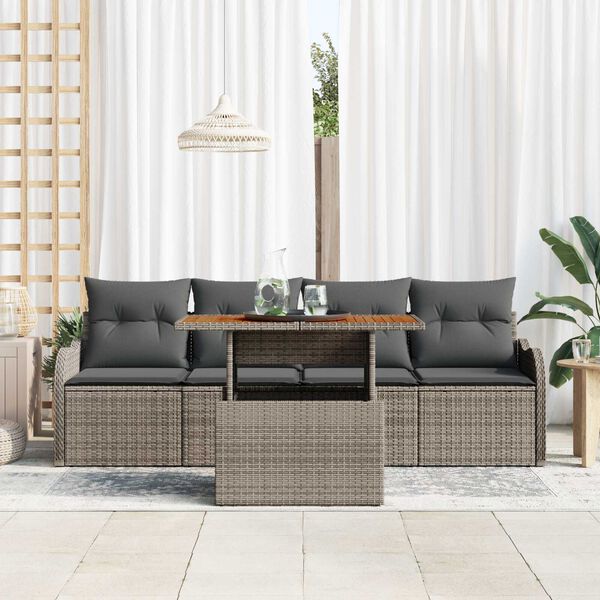 vidaXL Garten-Sofa-Set mit Speicher 5 pcs Grau Poly Rattan