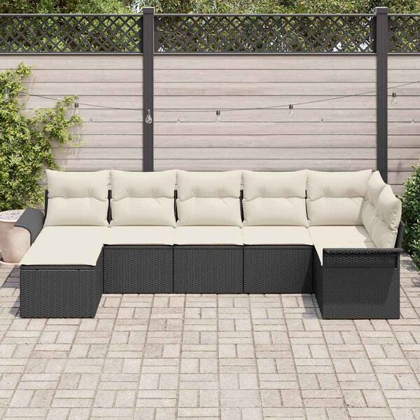 vidaXL Gartensofa-set mit Kissen 7 pcs Schwarz Poly-Rattan