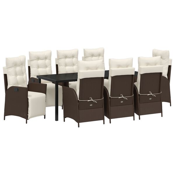 vidaXL Garten Essgruppe mit Kissen 9 pcs Braun Poly-Rattan