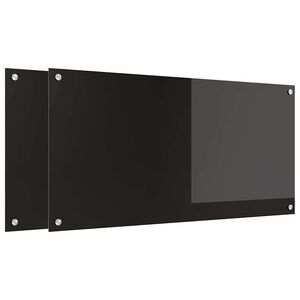 vidaXL K&uuml;chenr&uuml;ckwand 2 pcs Schwarz 100 x 50 cm Geh&auml;rtetes Glas