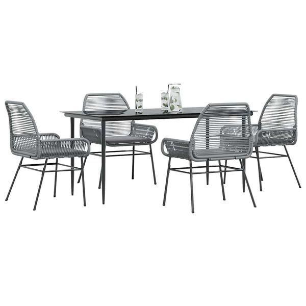 vidaXL 5-tlg. Garten-Essgruppe mit Kissen Grau Poly Rattan Glas