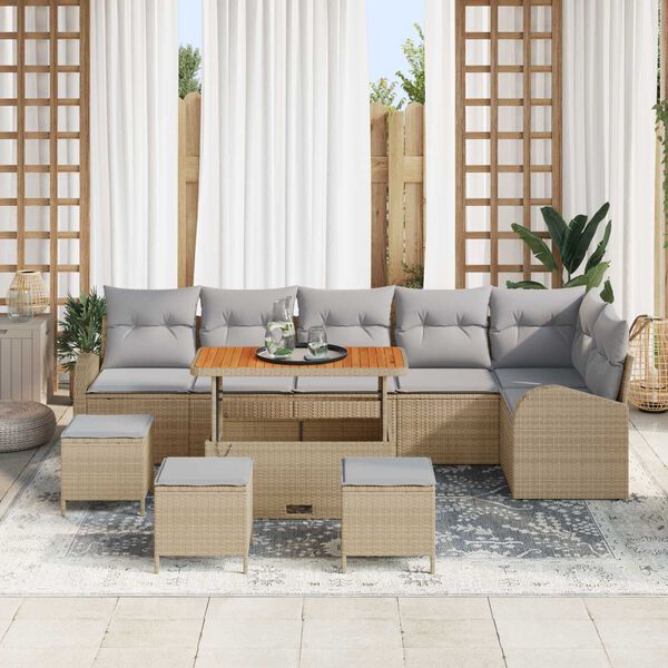 vidaXL Gartensofa-set mit Kissen 10 pcs Beige Poly-Rattan