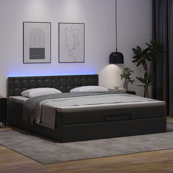 vidaXL Ottoman-Bett mit Matratzen & LEDs Schwarz 180x200 cm Kunstleder
