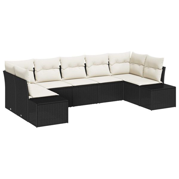 vidaXL Gartensofa-set mit Kissen 7 pcs Schwarz Poly-Rattan
