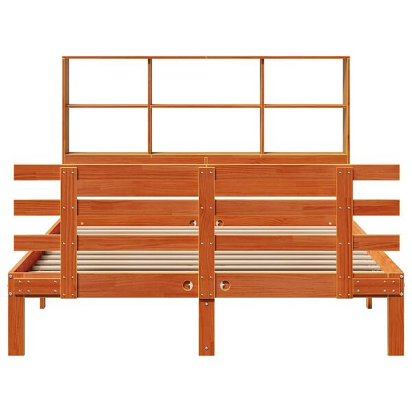 vidaXL Massivholzbett mit Regal ohne Matratze Wachsbraun 150x200 cm
