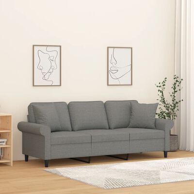 vidaXL 3-Sitzer-Sofa mit Kissen Dunkelgrau 180 cm Stoff