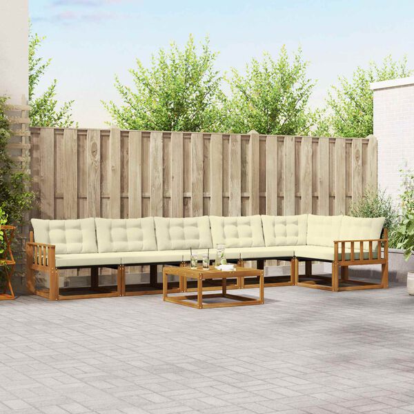 vidaXL Outdoor-Sofagarnitur mit Kissen 7 pcs Natur und Creme