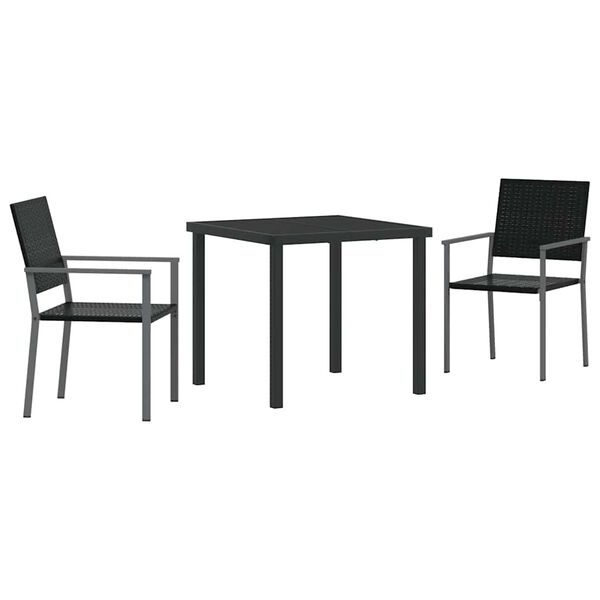 vidaXL Garten Essgruppe 3 pcs Schwarz PE-Rattan