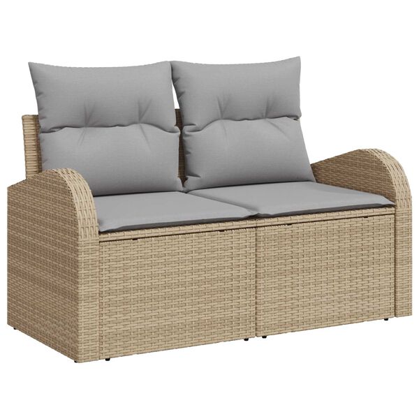 vidaXL Garten-Sofa-Set mit Kissen 3 pcs Beige und Hellgrau Poly Rattan