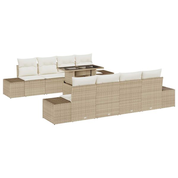 vidaXL Gartensofa-set mit Kissen mit Speicher 9 pcs Beige und Creme