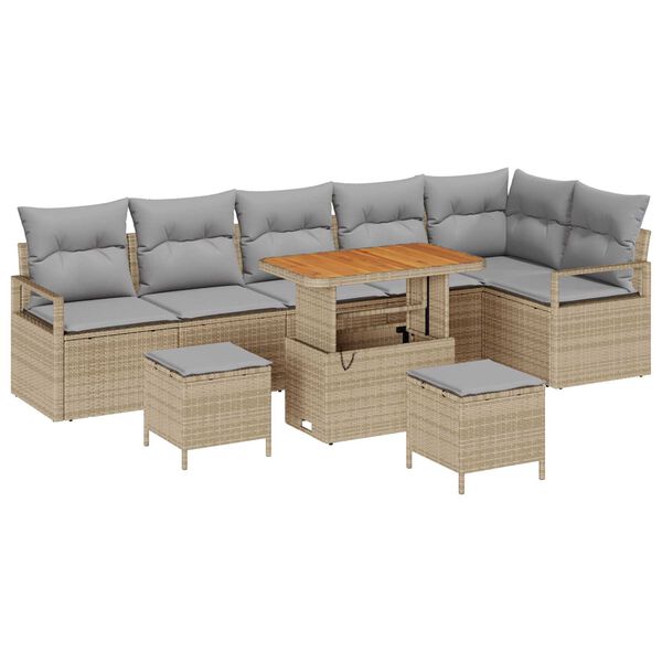 vidaXL Garten-Sofa-Set mit Kissen 9 pcs Beige Poly Rattan