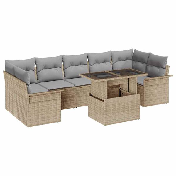 vidaXL Garten-Sofa-Set mit Kissen 8 pcs Beige Poly Rattan