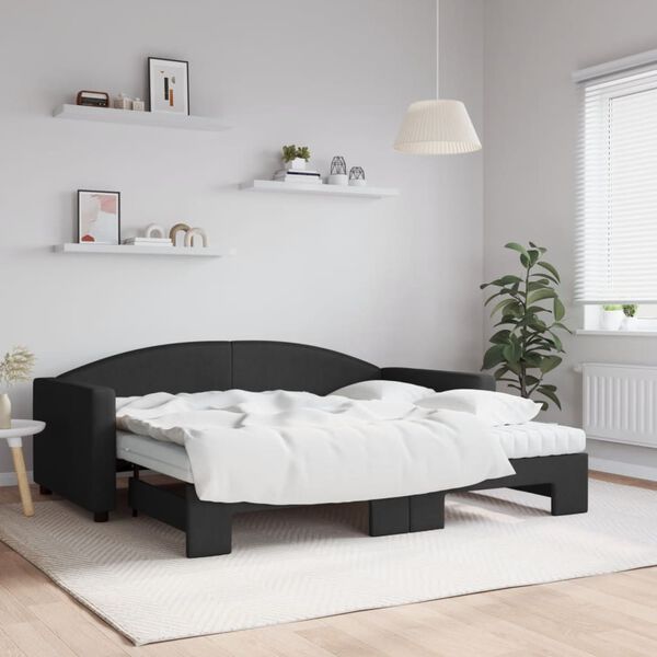 vidaXL Tagesbett Ausziehbar mit Matratzen Schwarz 90x190 cm Stoff