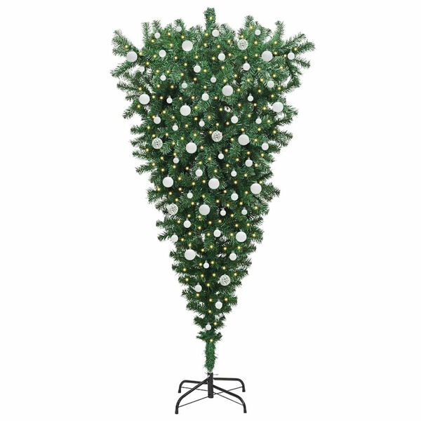 vidaXL Umgedrehter Kunst Weihnachtsbaum mit Kugelset Gr&uuml;n 210 cm PVC