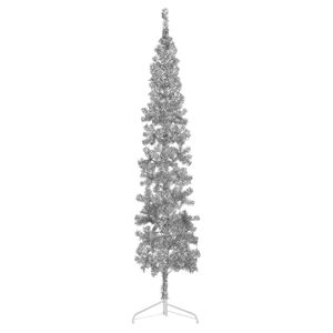 vidaXL K&uuml;nstlicher Halb-Weihnachtsbaum St&auml;nder Schlank Silbern 210 cm