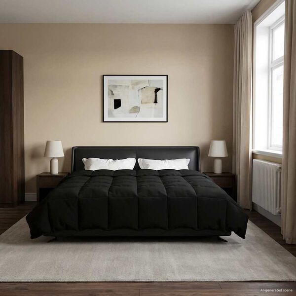 vidaXL Sommerdecke Gepolstert Schwarz 200 x 220 cm Mikrofaser