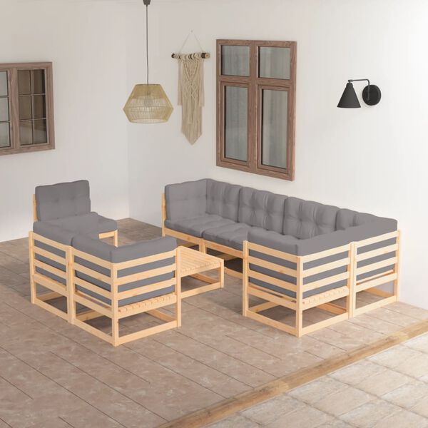 vidaXL 9-tlg. Garten-Lounge-Set mit Kissen Massivholz Kiefer