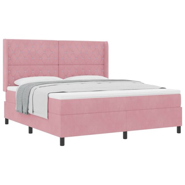 vidaXL Boxspringbett mit Matratze mit Kopfteil Rosa 180 x 200 cm Samt