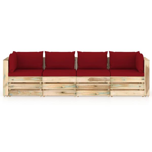 vidaXL 4-Sitzer Outdoor-Sofa mit Kissen Gr&uuml;n Impr&auml;gniertes Holz