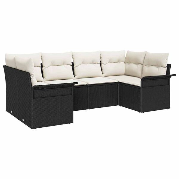 vidaXL Garten-Sofa-Set mit Kissen 6 pcs Schwarz Poly Rattan
