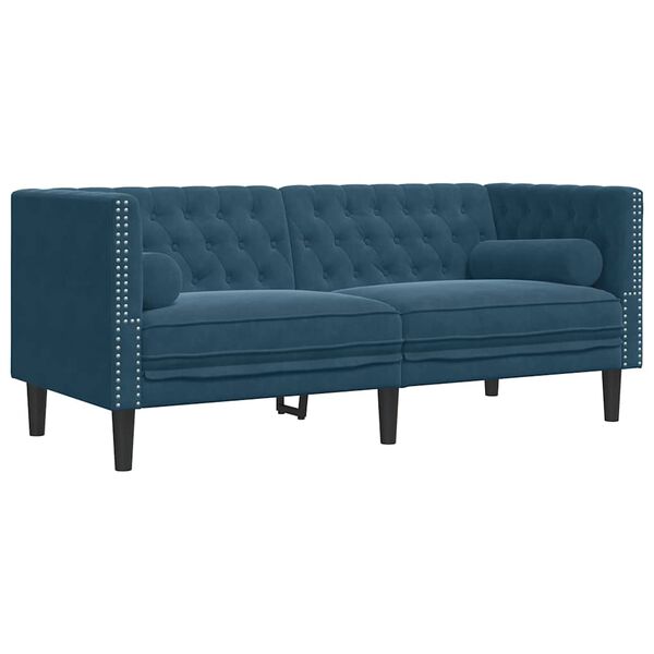 vidaXL Chesterfield-Sofa mit Nackenrollen 2-Sitzer Blau Samt