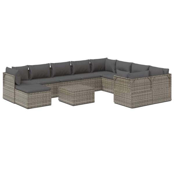 vidaXL 12-tlg. Garten-Lounge-Set mit Kissen Grau Poly Rattan