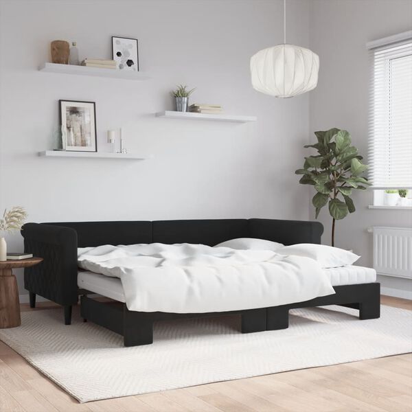 vidaXL Tagesbett Ausziehbar mit Matratzen Schwarz 90x200 cm Samt