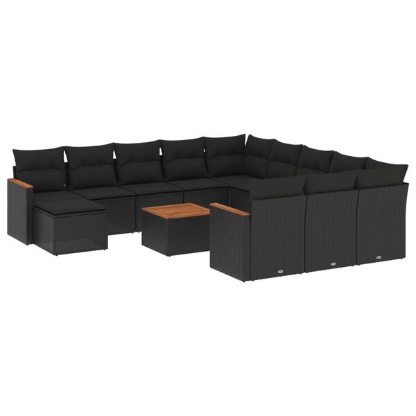 vidaXL 13-tlg. Garten-Sofagarnitur mit Kissen Schwarz Poly Rattan