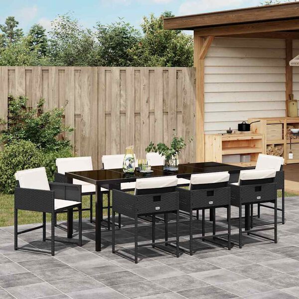 vidaXL Garten Essgruppe mit Kissen 9 pcs Schwarz Poly-Rattan