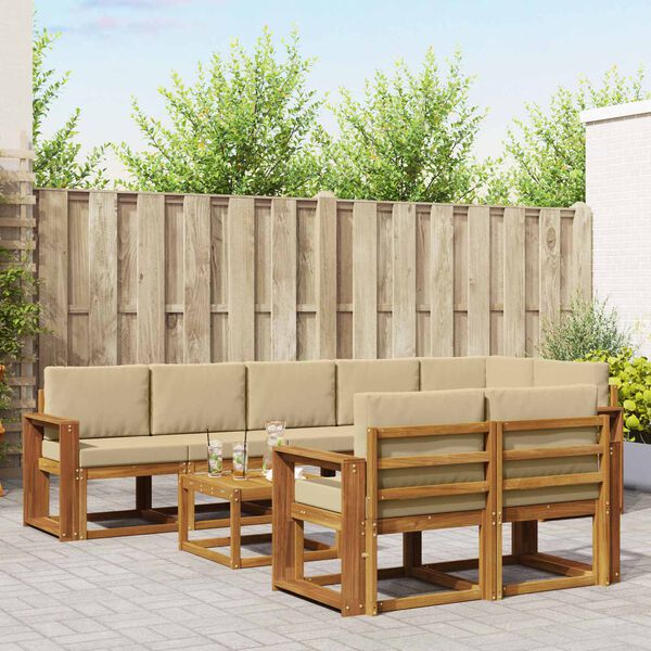 vidaXL Outdoor-Sofagarnitur mit Kissen 9 pcs Natur und Beige