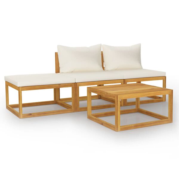 vidaXL 4-tlg. Garten-Lounge-Set mit Auflagen Creme Massivholz Akazie
