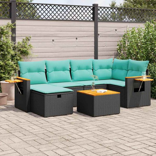 vidaXL 6-tlg. Garten-Sofagarnitur mit Kissen Schwarz Poly Rattan