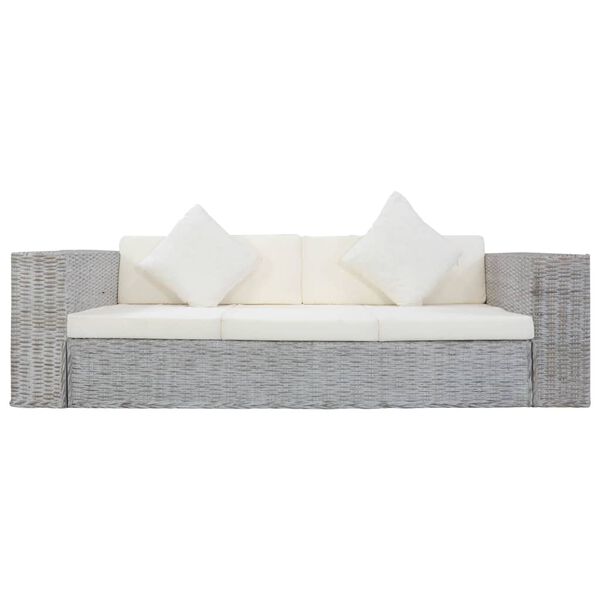 vidaXL 3-Sitzer-Sofa mit Kissen Grau Nat&uuml;rliches Rattan