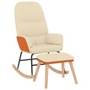 vidaXL Schaukelstuhl mit Hocker Cremewei&szlig; Stoff