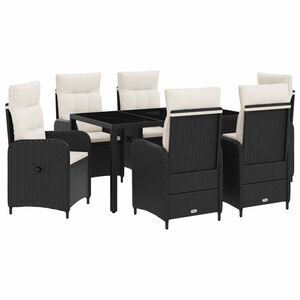 vidaXL Outdoortisch-Set 7 stk. Schwarz und Cremewei&szlig; Poly-Rattan