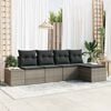 vidaXL Garten-Sofa-Set mit Kissen mit Speicher 5 pcs Grau Poly-Rattan