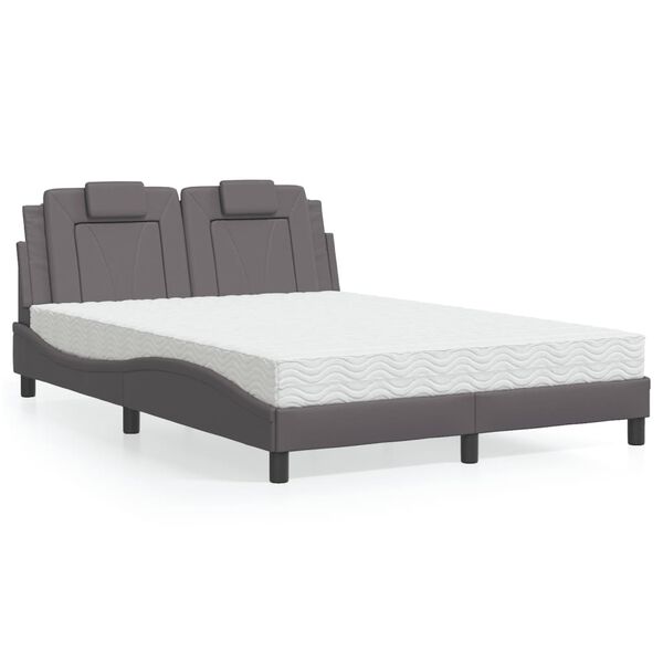 vidaXL Bett "Viana" mit Matratze Grau 140x190 cm Kunstleder