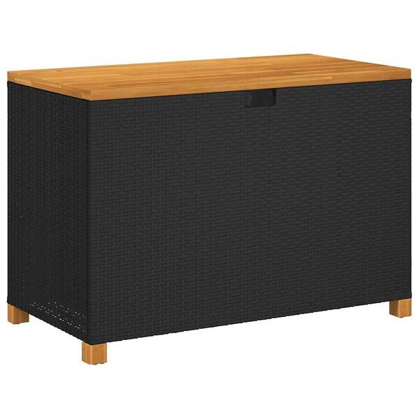 vidaXL Gartentruhe Schwarz 110x55x63 cm Poly Rattan Akazienholz