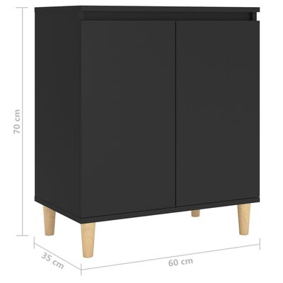 vidaXL Sideboard mit Massivholz-Beinen Schwarz 60x35x70 cm