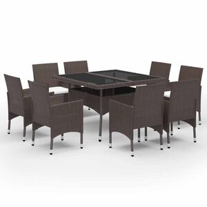 vidaXL 9-tlg. Garten-Essgruppe Poly Rattan und Glas Braun
